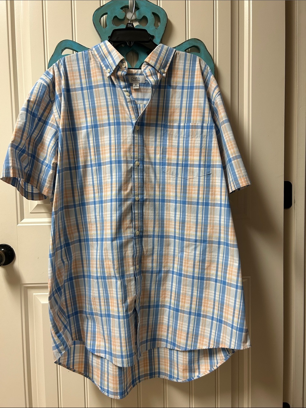 croft & barrow Blue and Tan Plaid Short-Sleeve Button-Down Shirt